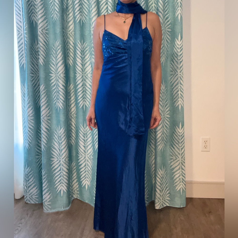 Beautiful Vintage Blue Satin Sequence Dresss